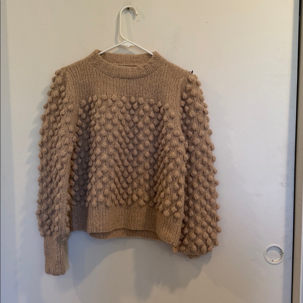Textured Bobble Crewneck Sweater in Beige - Picture 2 of 10